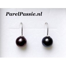 Zwarte pareloorbellen zoetwater 9mm zilveren oorhaken  y