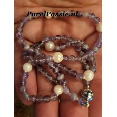 Akoya zoutwaterparels met amethist ketting zoutwater edelsteen zilveren magneetslot y-