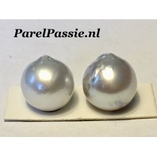Zuidzee pareloorbellen grijze barok rond grote 12 mm paar 2 stuks y-