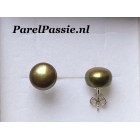 Groene pareloorknoppen AAA zoetwater 11mm zilver y