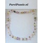 Collier met roze tint zoetwater parels kwarts facet geslepen met groot slot zilver 45cm op maat service y-