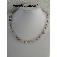 Collier met roze tint zoetwater parels kwarts facet geslepen met groot slot zilver 45cm op maat service y- Collier met roze tint zoetwater parels kwarts facet geslepen met groot slot zilver 45cm op maat service y-