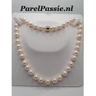 Parelketting echte parels room wit met gouden slot en gouden balletjes 10mm 14k 45 cm  y.