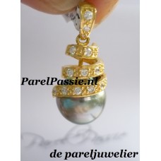 Tahiti luxe parel hanger zoutwater 12.4 x 15mm, zilver 925 goud verguld ..