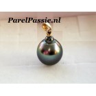 Tahiti parelhanger zoutwaterparel pauw groene zwart met gouden 14k hanger 585 ..