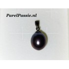 Grote Zwarte parelhanger zoetwaterparel 11mm x 15mm zwart zilveren  y+ Grote Zwarte parelhanger zoetwaterparel 11mm x 15mm zwart zilveren  y+
