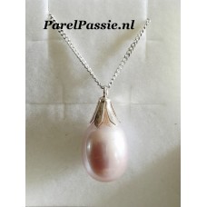 Grote roze zoetwaterparel met zilveren collier 60cm gourmet lange y+ Grote roze zoetwaterparel met zilveren collier 60cm gourmet lange y+